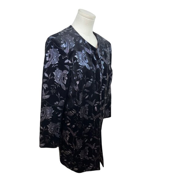 Tahari Arthur S. Levine Women's Black Open Front Jacket With Floral Pattern Sz 1 - Picture 2 of 7